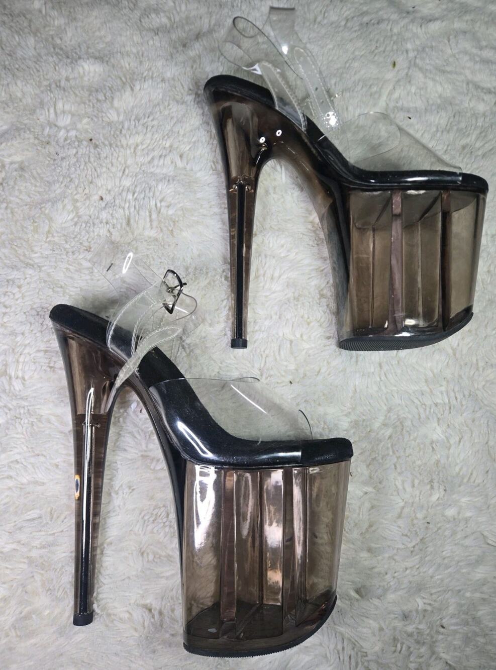 Pleaser Clear Platform Stiletto Heels Ankle Strap Pole Dance Shoes Women's 7